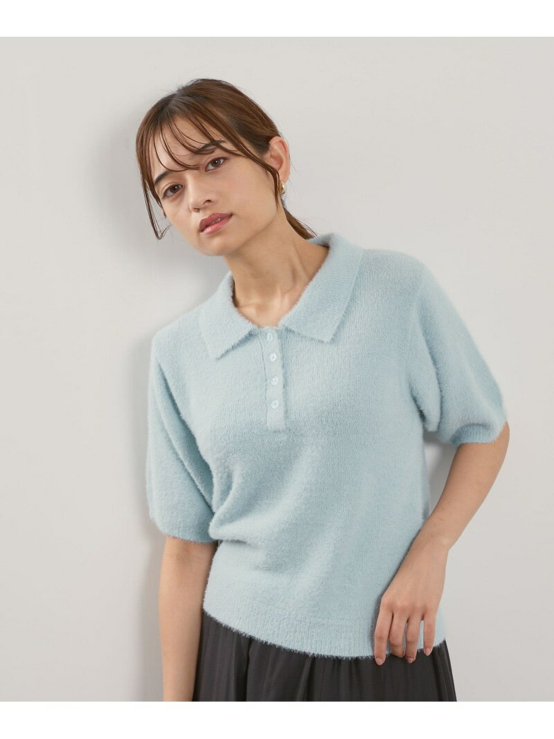 【SALE／20%OFF】シャギーヤーンポロニットトップス≪手洗い可能≫ QUEENS COURT クイーンズコート トップス ニット ピンク ブルー ホワイト【RBA_E】【送料無料】[Rakuten Fashion]