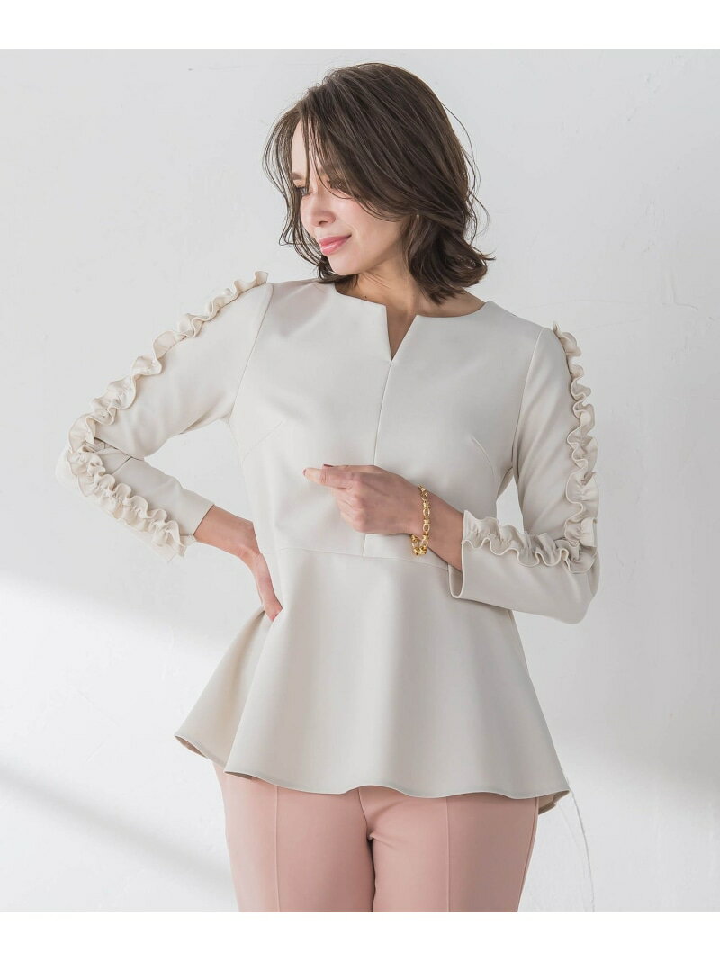 Rakuten - 【SALE／50%OFF】袖フリルペプラムブラウス≪手洗い可能≫ Viaggio Blu ビアッジョブルー トップス シャツ・ブラウス ベージュ ネイビー【RBA_E】【送料無料】[Rakuten Fashion]