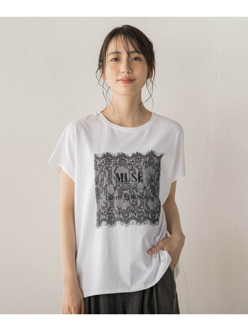 Rakuten - レースたたき付けプリントTシャツ Droite lautreamont ドロワット・ロートレアモン トップス カットソー・Tシャツ グレー ホワイト【送料無料】[Rakuten Fashion]