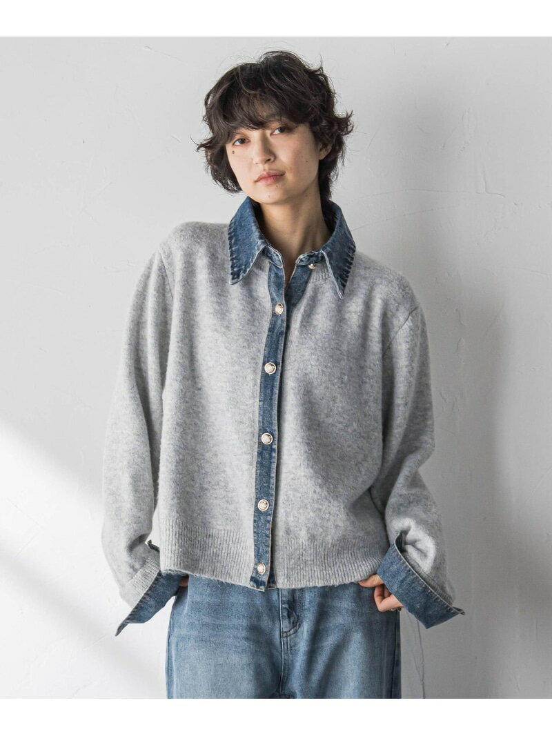 デニムレイヤード風カーディガン≪手洗い可能≫ MAYSON GREY メイソングレイ トップス ニット ホワイト グレー【送料無料】[Rakuten Fashion]