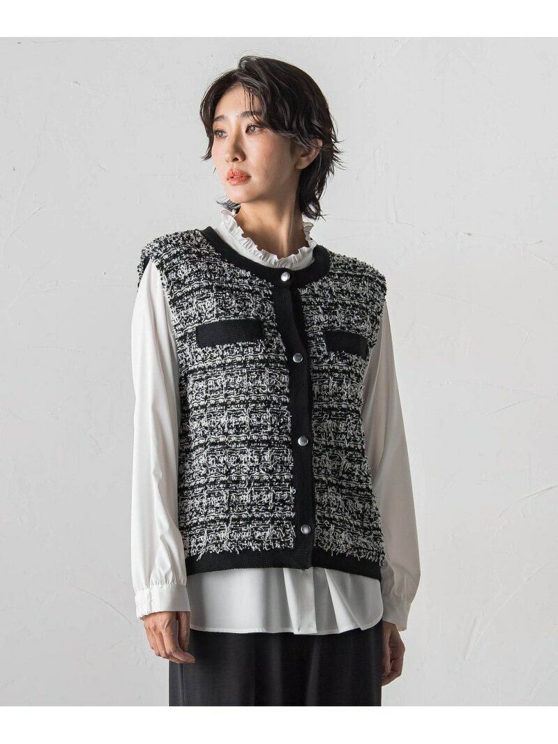 Rakuten - 【SALE／20%OFF】【大きいサイズ】ファンシーツイードニットジレ la.f... ラ・エフ ジャケット・アウター ダウンジャケット・ダウンベスト ブラック【RBA_E】【送料無料】[Rakuten Fashion]