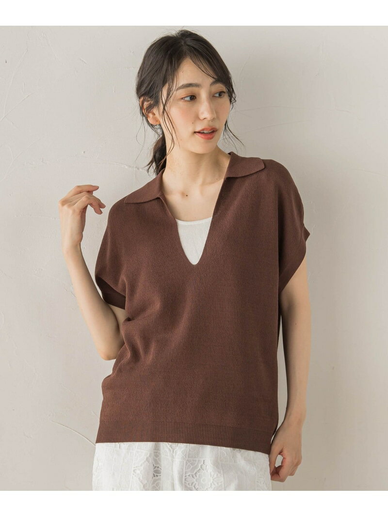 Rakuten - 強撚鹿の子ポロドッキングニット Droite lautreamont ドロワット・ロートレアモン トップス ニット グレー ブラウン ホワイト【送料無料】[Rakuten Fashion]