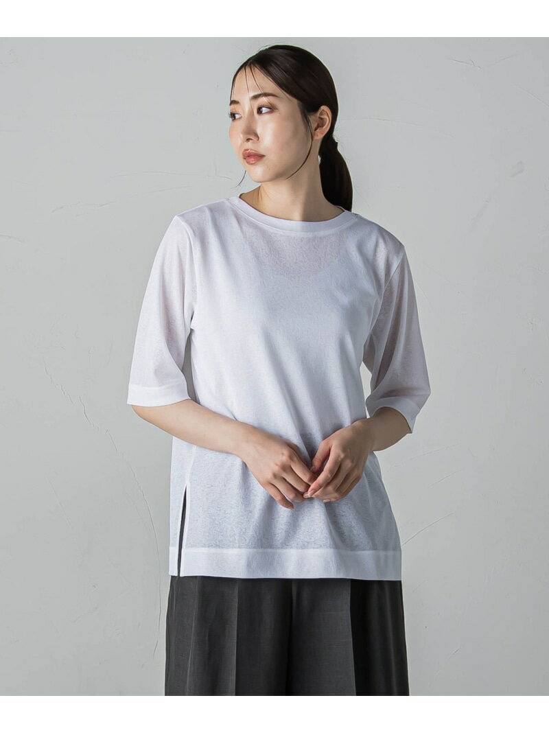 シアーTシャツ≪洗濯機で洗える≫ la.f... ラ・エフ トップス カットソー・Tシャツ ブラック ホワイト