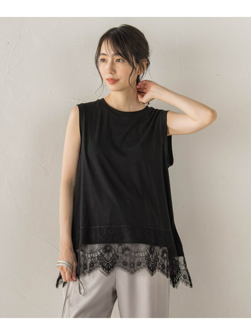 レースコンビノースリーブカットソー Droite lautreamont ドロワット・ロートレアモン トップス カットソー・Tシャツ ホワイト ブラック