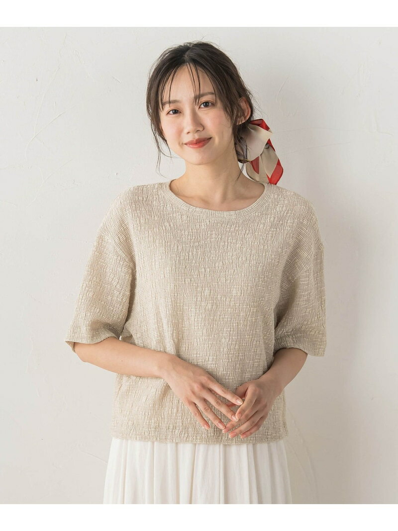 【SALE／10%OFF】Recycle Slub BluseクロップドTシャツ Droite lautreamont ドロワット・ロートレアモン トップス カットソー・Tシャツ ホワイト ベージュ グリーン【RBA_E】【送料無料】[Rakuten Fashion]