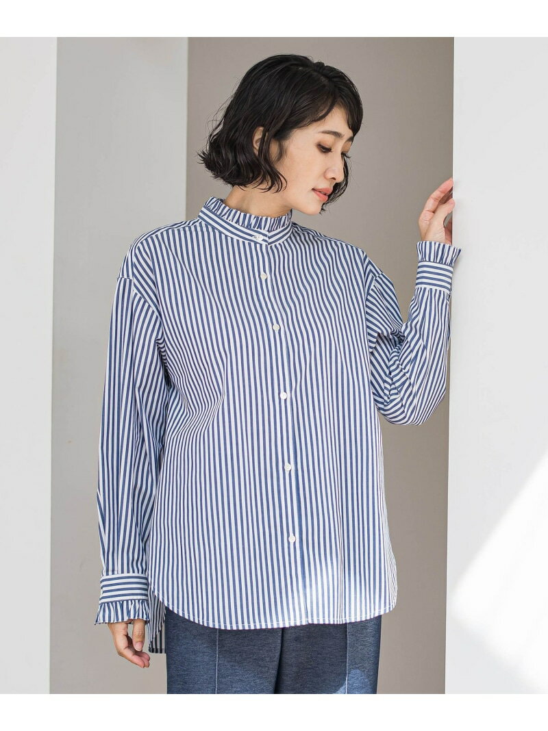 【SALE／10%OFF】【大きいサイズ】ネックフリルブラウス la.f... ラ・エフ トップス シャツ・ブラウス ホワイト ネイビー【RBA_E】【送料無料】[Rakuten Fashion]