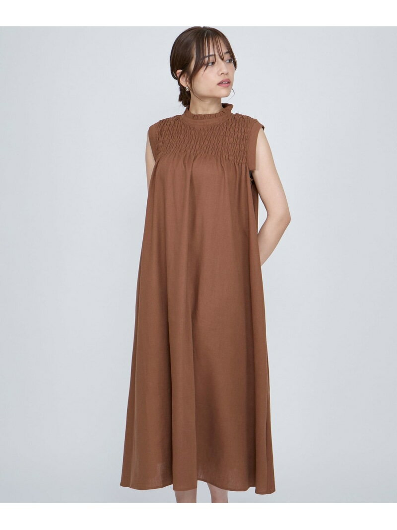 【SALE／10%OFF】レーヨン麻シャーリングトップワンピース≪洗濯機で洗える≫ QUEENS COURT クイーンズコート ワンピース・ドレス ワンピース ブラウン レッド ブラック【RBA_E】【送料無料】[Rakuten Fashion]