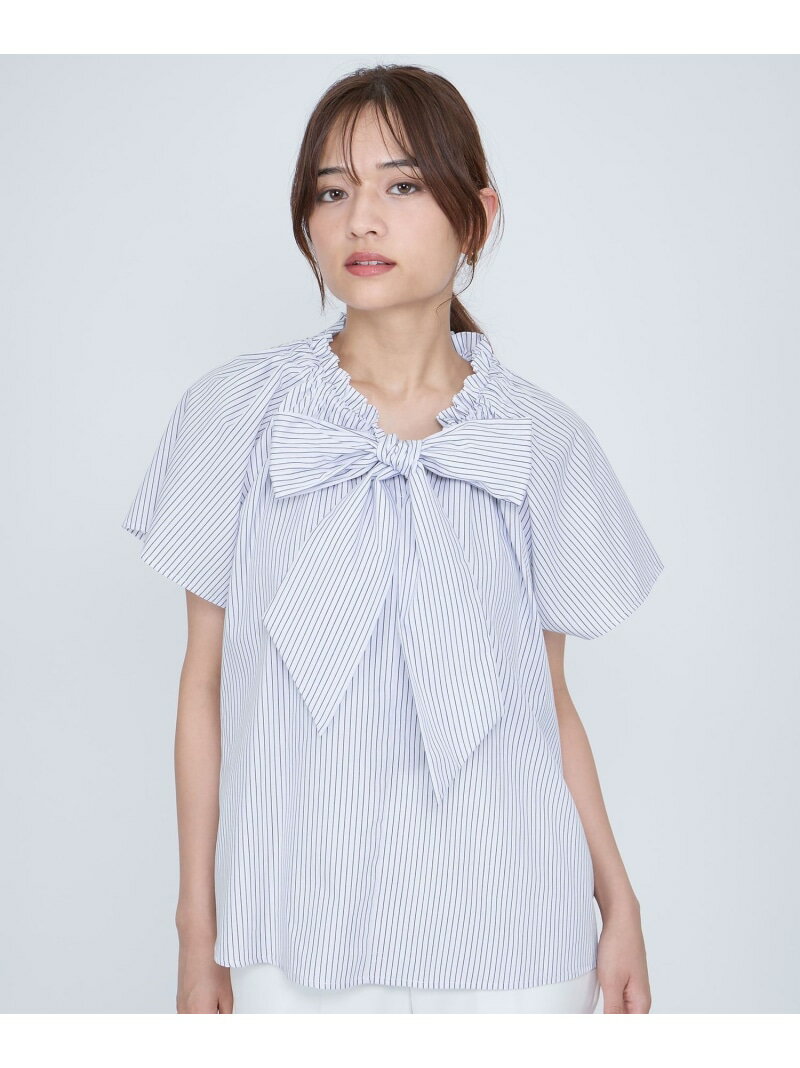 ボウタイリボンフレアスリーブブラウ...