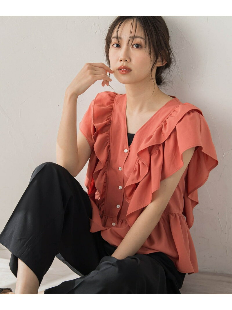 Rakuten - ブロードフリルブラウス Droite lautreamont ドロワット・ロートレアモン トップス シャツ・ブラウス ブルー オレンジ ブラウン【送料無料】[Rakuten Fashion]
