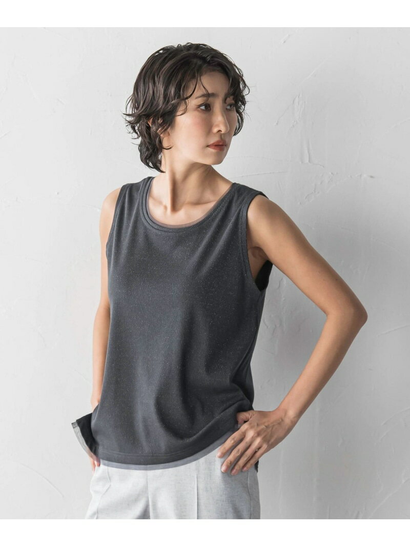 Camisoles - ラメテレコタンクトップ la.f... ラ・エフ トップス キャミソール グレー ホワイト【送料無料】[Rakuten Fashion]
