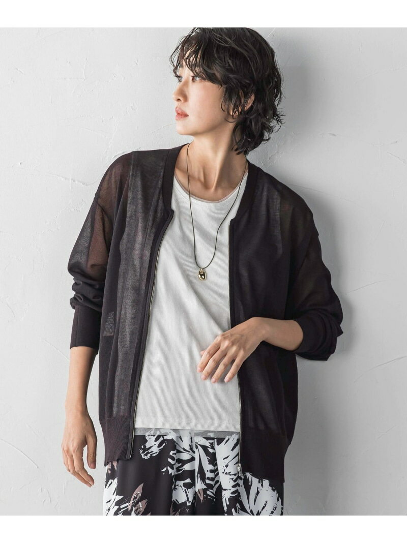 シアーシャイニーニットブルゾン la.f... ラ・エフ トップス カーディガン ブラウン ベージュ【送料無料】[Rakuten Fashion]