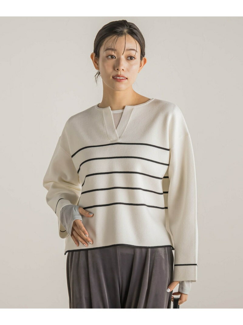 Rakuten - 【SALE／50%OFF】スリットネックニット≪手洗い可能≫ Droite lautreamont ドロワット・ロートレアモン トップス ニット ネイビー ホワイト グリーン【RBA_E】【送料無料】[Rakuten Fashion]