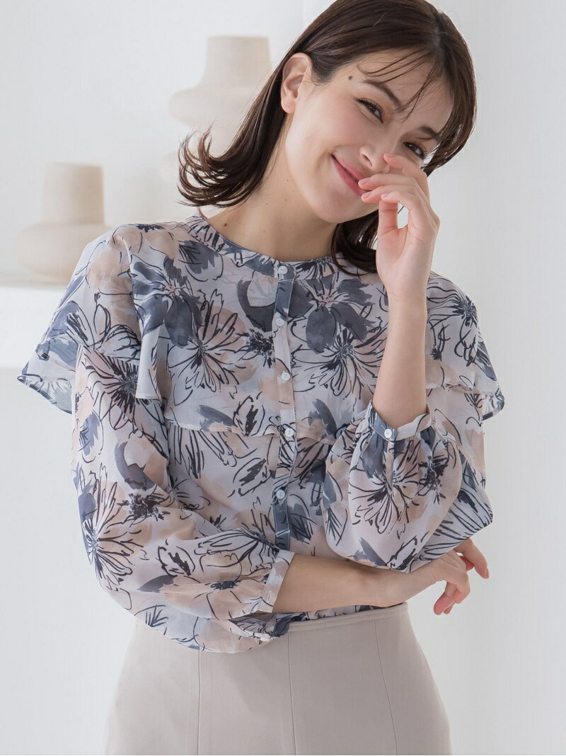 【SALE／50%OFF】線画フラワープリントフリルブラウス ＜洗濯機で洗える＞ ketty ケティ トップス シャツ・ブラウス ベージュ イエロー パープル【RBA_E】【送料無料】[Rakuten Fashion]のサムネイル