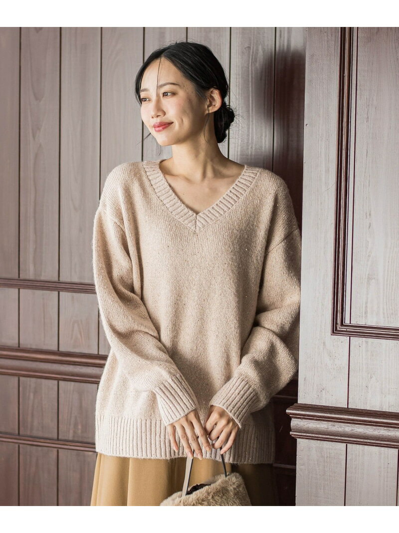 V-Neck - 【SALE／30%OFF】スパンコールVネックニット≪手洗い可能≫ Droite lautreamont ドロワット・ロートレアモン トップス ニット ホワイト ブラック ピンク【RBA_E】【送料無料】[Rakuten Fashion]