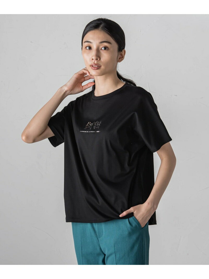 【SALE／50%OFF】箔プリントロゴTシャツ≪手洗い可能/吸水速乾/接触冷感≫ la.f... ラ・エフ トップス カットソー・Tシャツ ブラック ホワイト【RBA_E】【送料無料】[Rakuten Fashion]