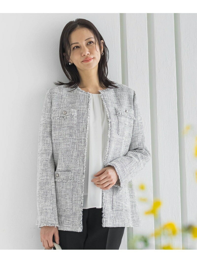 【WEB限定 13号】ストレッチツイードミドルジャケット LAUTREAMONT ロートレアモン ジャケット・アウター テーラードジャケット・ブレザー ホワイト ネイビー【送料無料】[Rakuten Fashion]