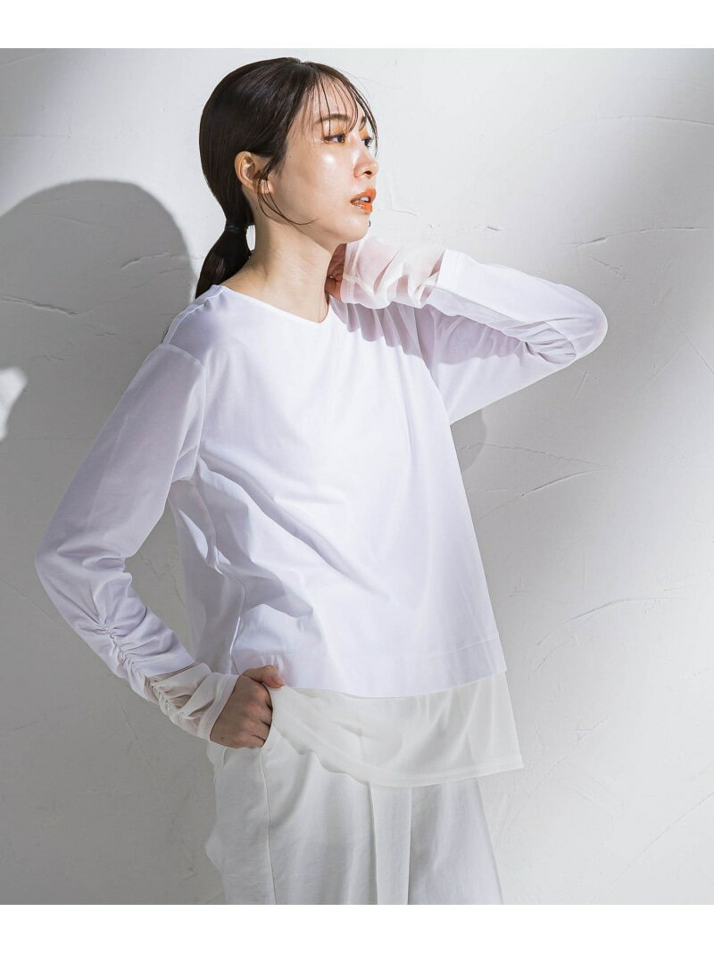 【SALE／40%OFF】シアードッキングカットソー≪洗濯機で洗える≫ la.f... ラ・エフ トップス カットソー・Tシャツ ホワイト ベージュ ネイビー【RBA_E】【送料無料】[Rakuten Fashion]