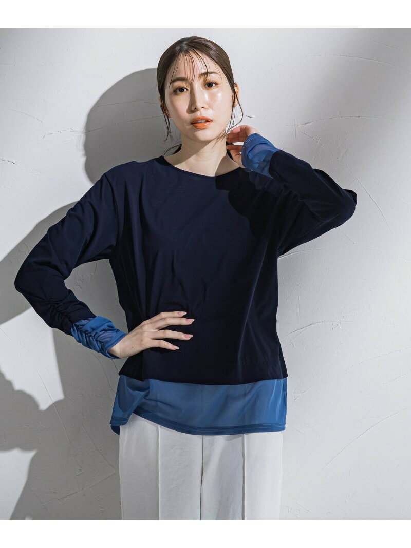 【SALE／40%OFF】【大きいサイズ】シアードッキングカットソー≪洗濯機で洗える≫ la.f... ラ・エフ トップス カットソー・Tシャツ ベージュ ネイビー ホワイト【RBA_E】【送料無料】[Rakuten Fashion]