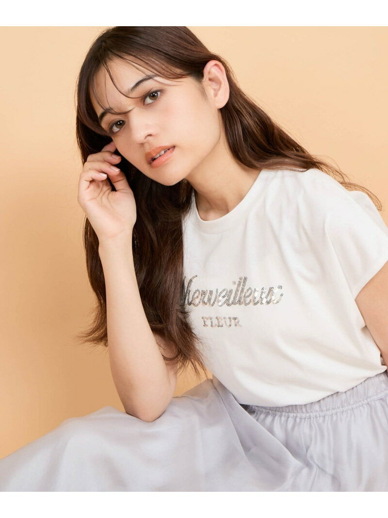 【SALE／50%OFF】スパンコール刺繍ロゴTシャツ≪手洗い可能≫ QUEENS COURT クイーンズコート トップス カットソー・Tシャツ ネイビー ホワイト【RBA_E】[Rakuten Fashion]