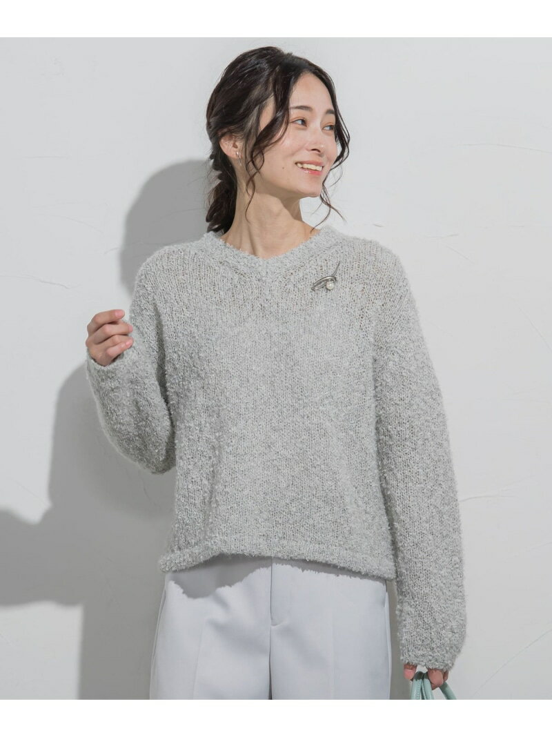 【SALE／50%OFF】Vネックラメモールニットプルオーバー≪手洗い可能≫ LAUTREAMONT ロートレアモン トップス ニット グレー ブラック ホワイト【RBA_E】【送料無料】[Rakuten Fashion]