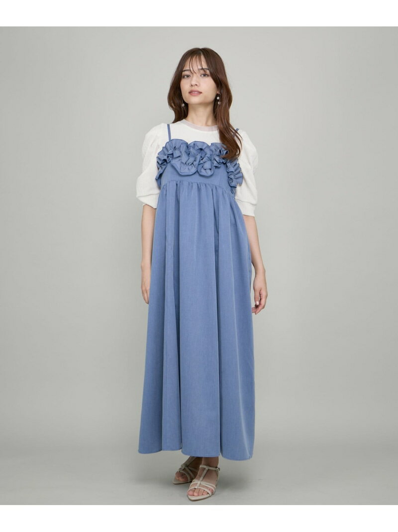 【SALE／50%OFF】フリルキャミワンピース≪手洗い可能≫ QUEENS COURT クイーンズコート ワンピース・ドレス ワンピース ブルー ホワイト グレー【RBA_E】【送料無料】[Rakuten Fashion]