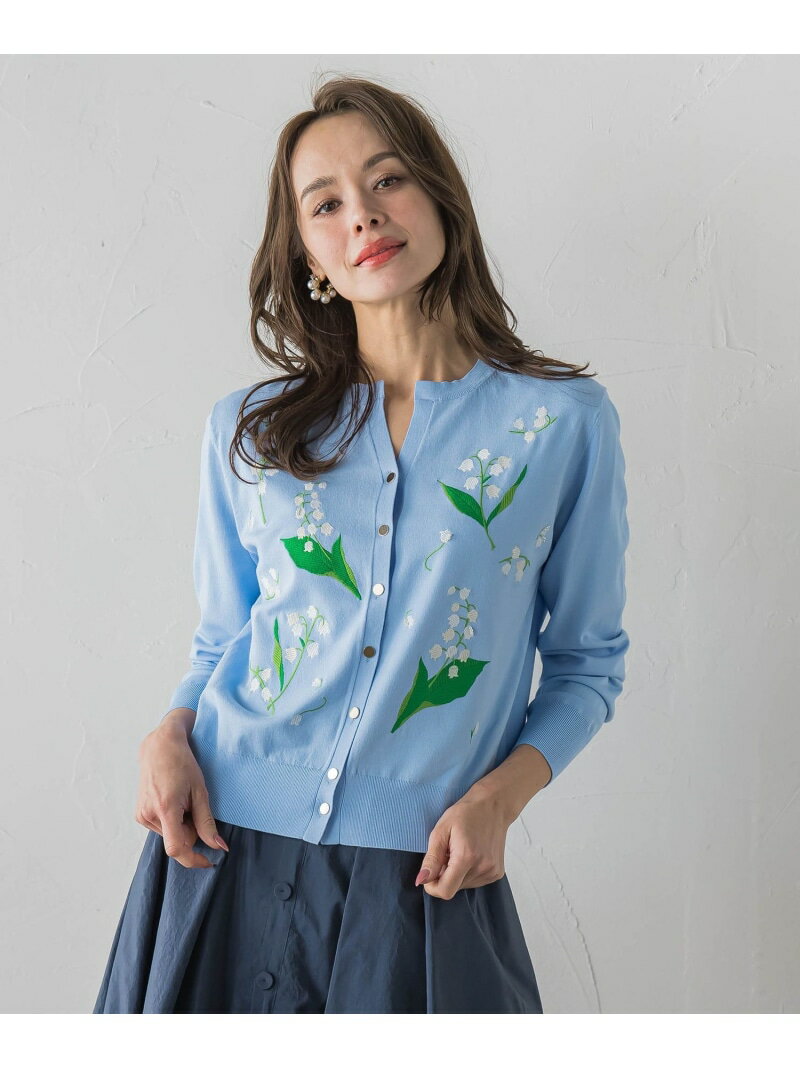 スズラン刺繍ニットカーディガン Viaggio Blu ビアッジョブルー トップス カーディガン ブルー ホワイト ネイビー【送料無料】[Rakuten Fashion]