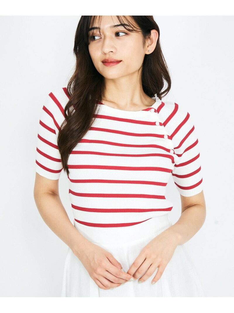 【SALE／50%OFF】パール釦ボーダーリブニットトップス≪手洗い可能≫ QUEENS COURT クイーンズコート トップス ニット レッド ブラック ネイビー【RBA_E】[Rakuten Fashion]