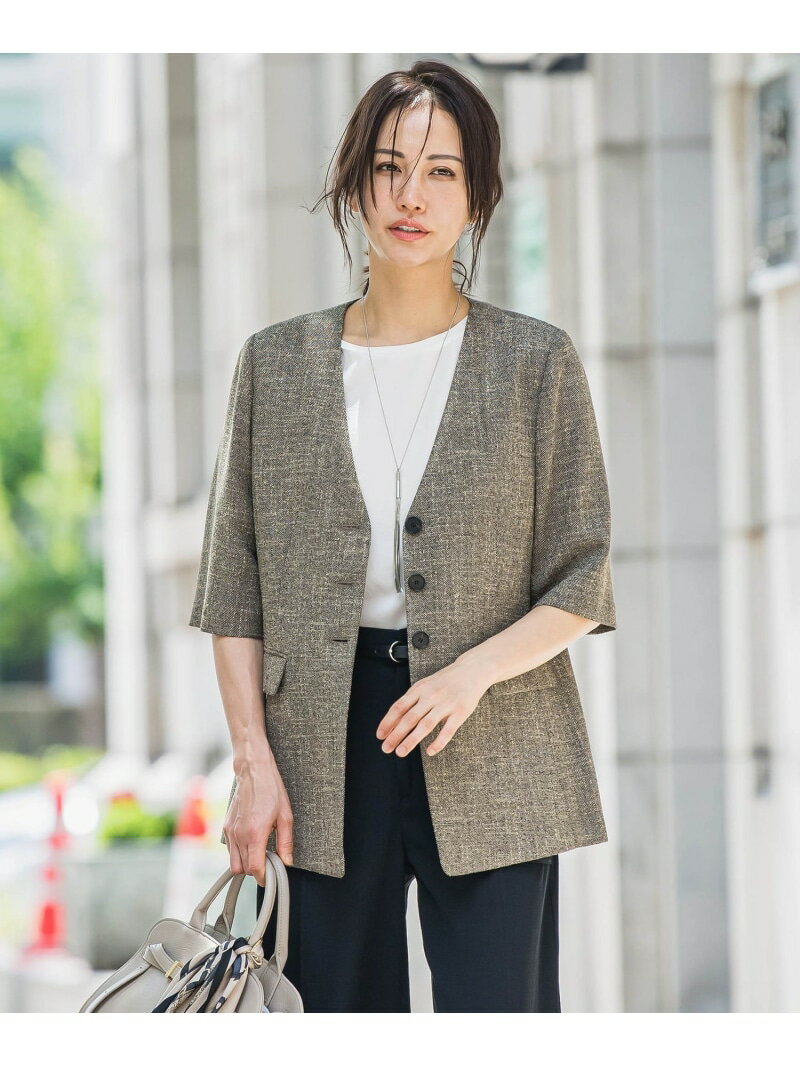 Rakuten - 【SALE／30%OFF】トリッカースラブハーフスリーブジャケット≪手洗い可能・防シワ・UV≫ LAUTREAMONT ロートレアモン ジャケット・アウター テーラードジャケット・ブレザー ベージュ ブラック【RBA_E】【送料無料】[Rakuten Fashion]