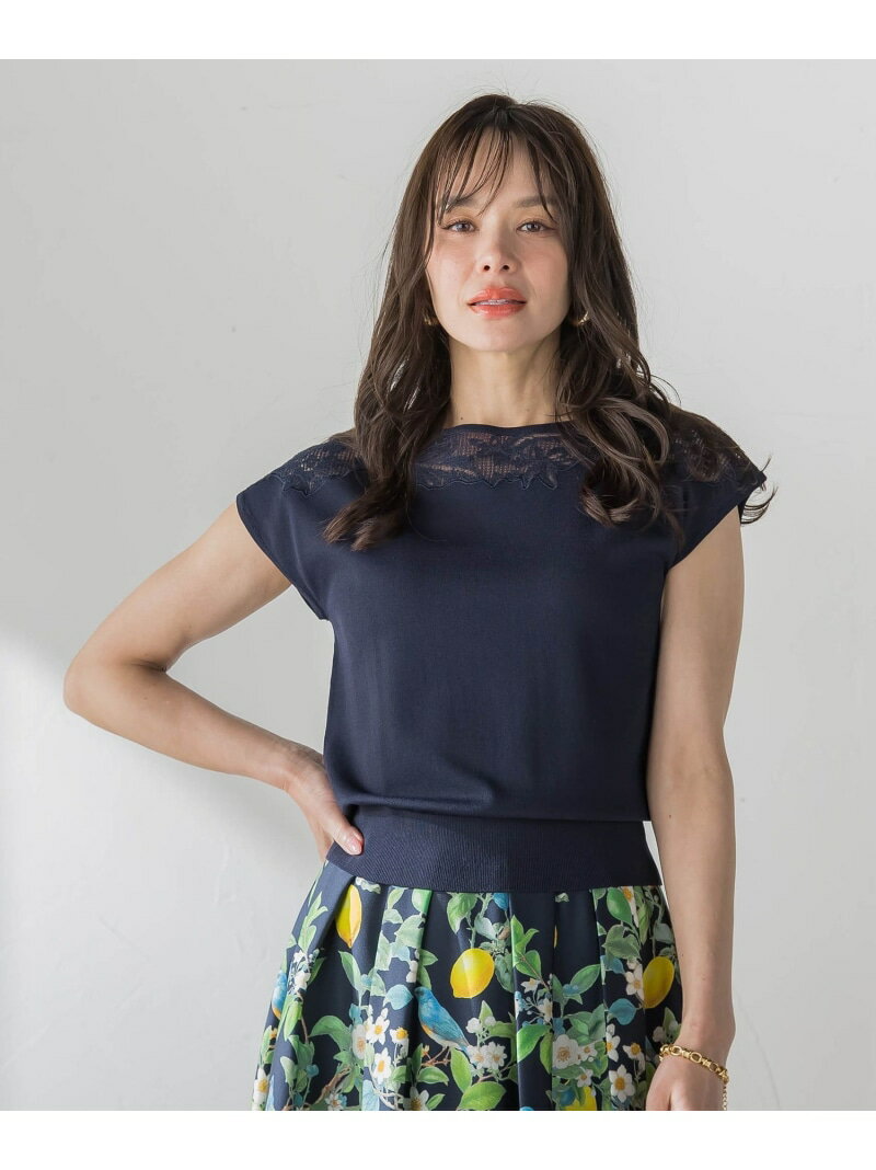 Rakuten - フラワーレースドッキングニット Viaggio Blu ビアッジョブルー トップス ニット ホワイト ネイビー【送料無料】[Rakuten Fashion]