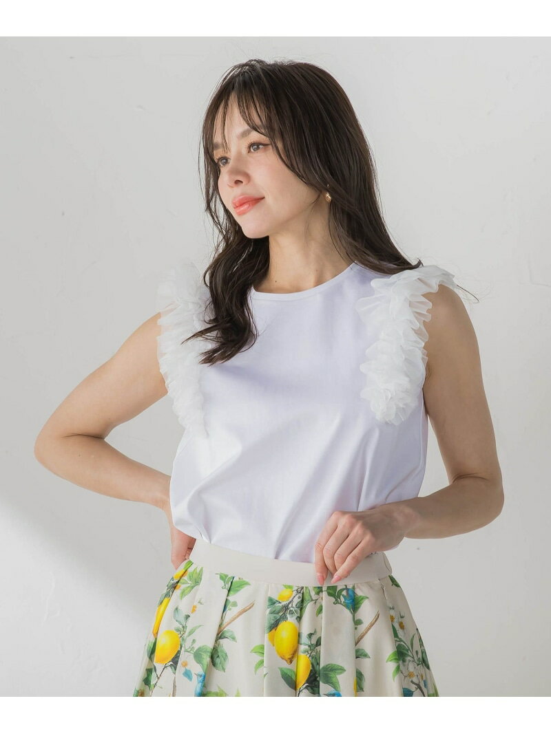 Rakuten - ショルダーフリルカットソー Viaggio Blu ビアッジョブルー トップス カットソー・Tシャツ ホワイト ネイビー【送料無料】[Rakuten Fashion]