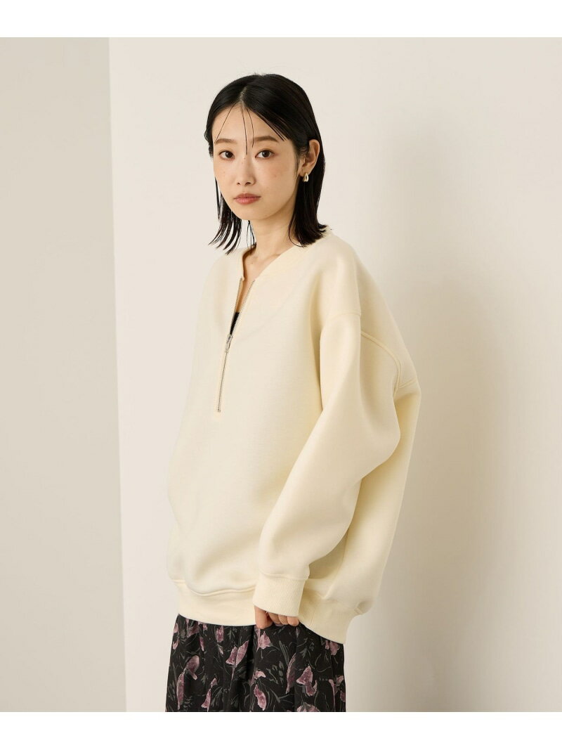 ソフトダンボールハーフZIPプルオーバー≪手洗い可能≫ ketty ケティ トップス カットソー・Tシャツ ホワイト グレー