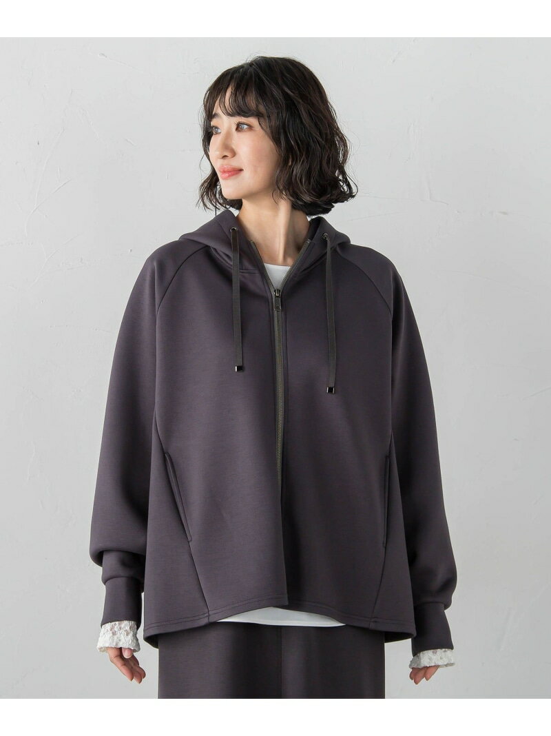 ラエフ パーカー レディース 【大きいサイズ】ストレッチダンボールジップパーカー la.f... ラ・エフ トップス カットソー・Tシャツ グレー ホワイト ベージュ【送料無料】[Rakuten Fashion]