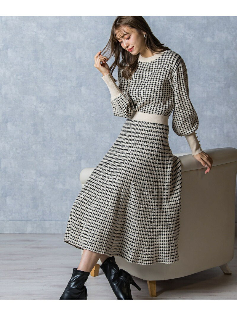 【SALE／50%OFF】【WEB別注】千鳥柄ニットプルオーバー≪セットアップ対応/手洗い可能≫ QUEENS COURT クイーンズコート トップス ニット ホワイト ブラック グリーン【RBA_E】【送料無料】[Rakuten Fashion]のサムネイル