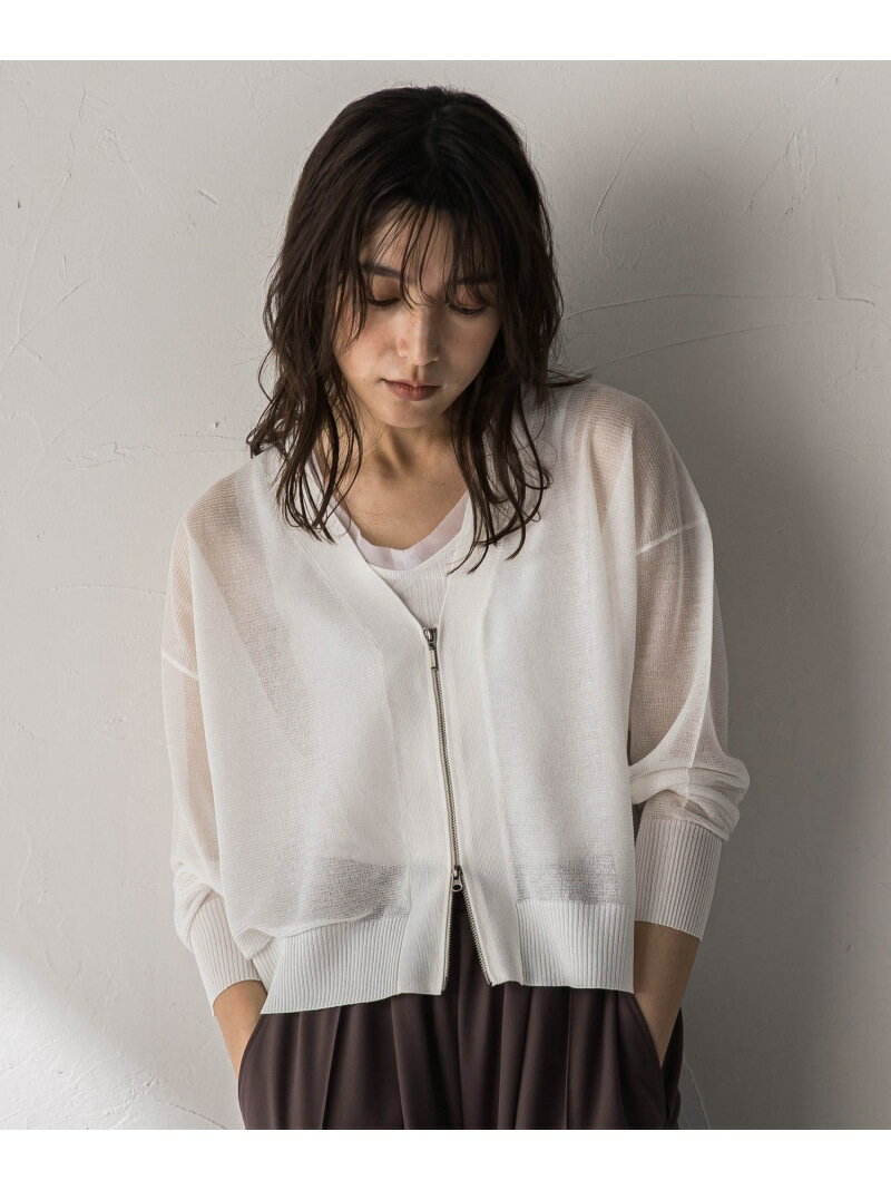 Vネックジップガーターニットカーディガン MAYSON GREY メイソングレイ トップス カーディガン ホワイト レッド ブラック