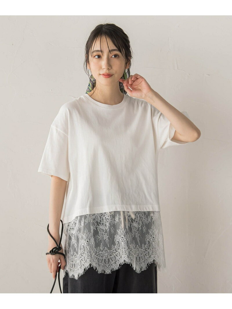 ヒゲレース切替えチュニック Droite lautreamont ドロワット・ロートレアモン トップス カットソー・Tシャツ ホワイト ブラック