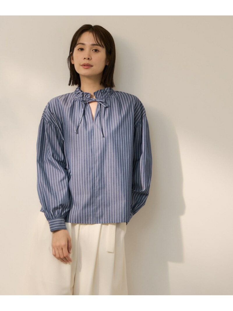 Rakuten - ブロードストライプフリルネックブラウス ketty ケティ トップス シャツ・ブラウス ブルー ホワイト【送料無料】[Rakuten Fashion]