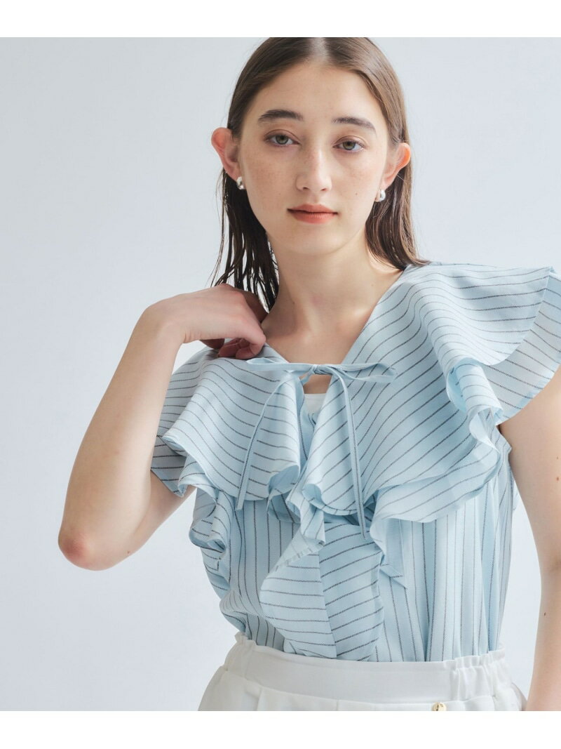フリルノースリブラウス≪手洗い可能≫ ketty ケティ トップス シャツ・ブラウス ブルー ホワイト ブラウン