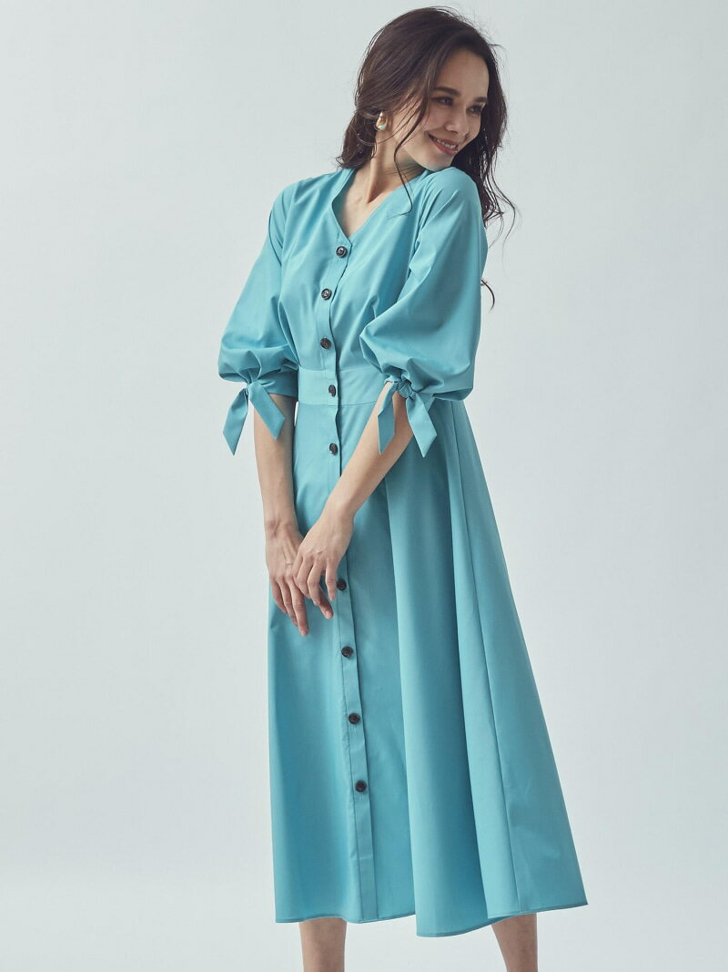 【SALE／50%OFF】袖リボンウエストタックワンピース Viaggio Blu ビアッジョブルー ワンピース・ドレス シャツワンピース ブルー ネイビー【RBA_E】【送料無料】[Rakuten Fashion]