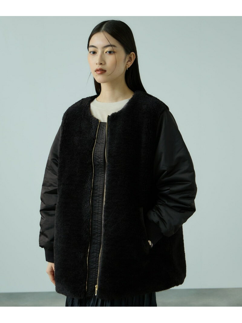 【SALE／10%OFF】ボア切替ノーカラーミドルコート VICKY ビッキー ジャケット・アウター その他のジャケット・アウター ブラック カーキグリーン【RBA_E】【送料無料】[Rakuten Fashion]