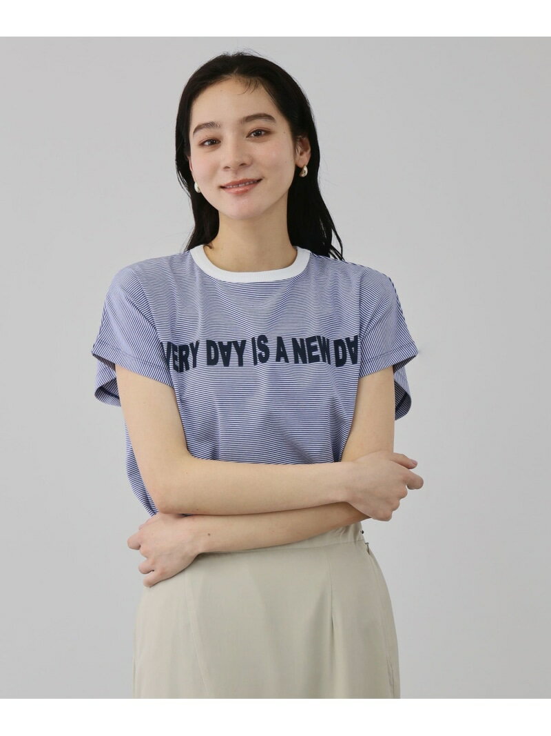 Rakuten - 【SALE／20%OFF】ナローボーダーステートメントTシャツ QUEENS COURT クイーンズコート トップス カットソー・Tシャツ ブルー ブラック【RBA_E】[Rakuten Fashion]
