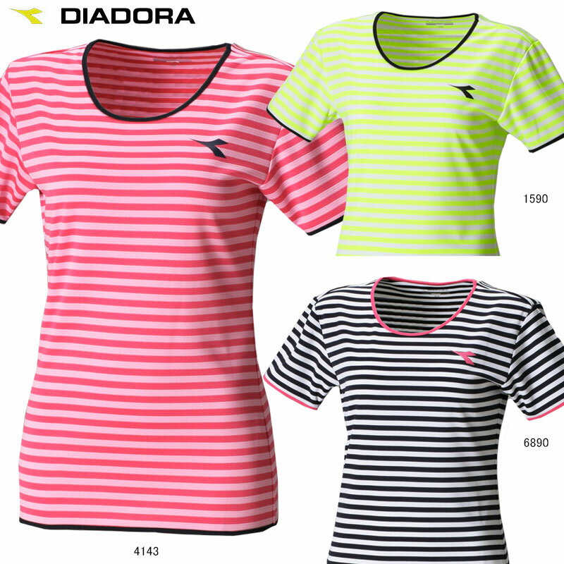 【SALE】DIADORA（ディアドラ） TENNIS テニスウェア 女性用（レディース）W ボーダートップ 半袖 Tシャツ DTL7545【17SS】【メール便指定可能】◇