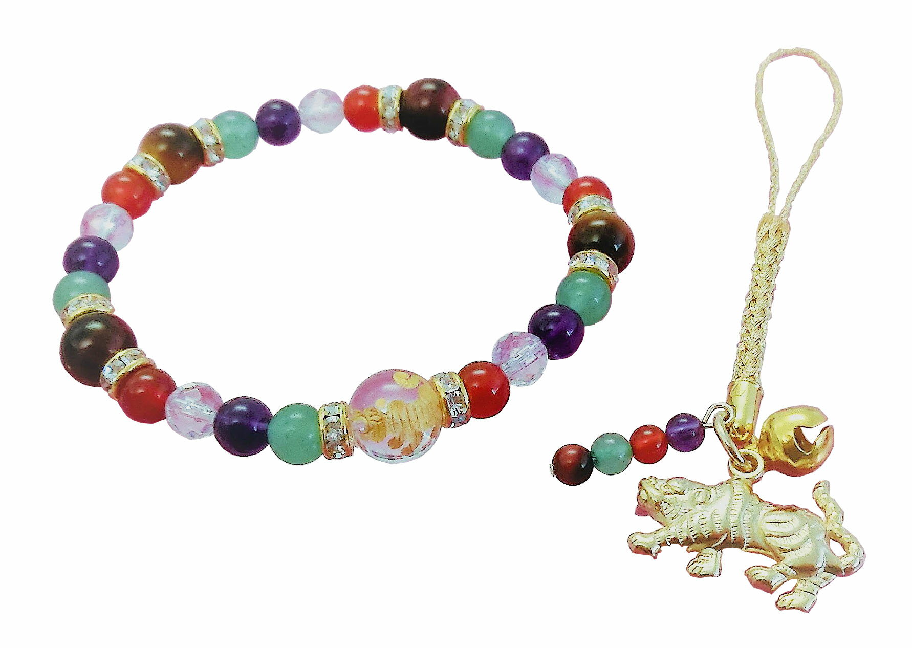 水晶＆虎眼石のブレス＆根付ストラッ...