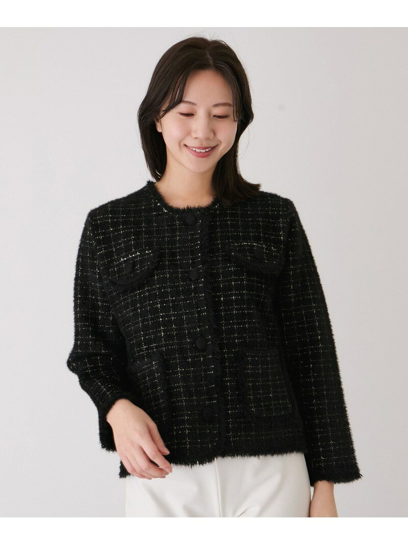 フリンジノーカラーニットカーディガン JAYRO ジャイロ トップス カーディガン ホワイト ブルー ブラック【送料無料】[Rakuten Fashion]