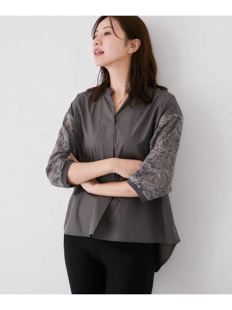 【SALE／30%OFF】袖レースVネックブラウス JAYRO ジャイロ トップス シャツ・ブラウス ベージュ グレー ブラック【RBA_E】【送料無料】[Rakuten Fashion]
