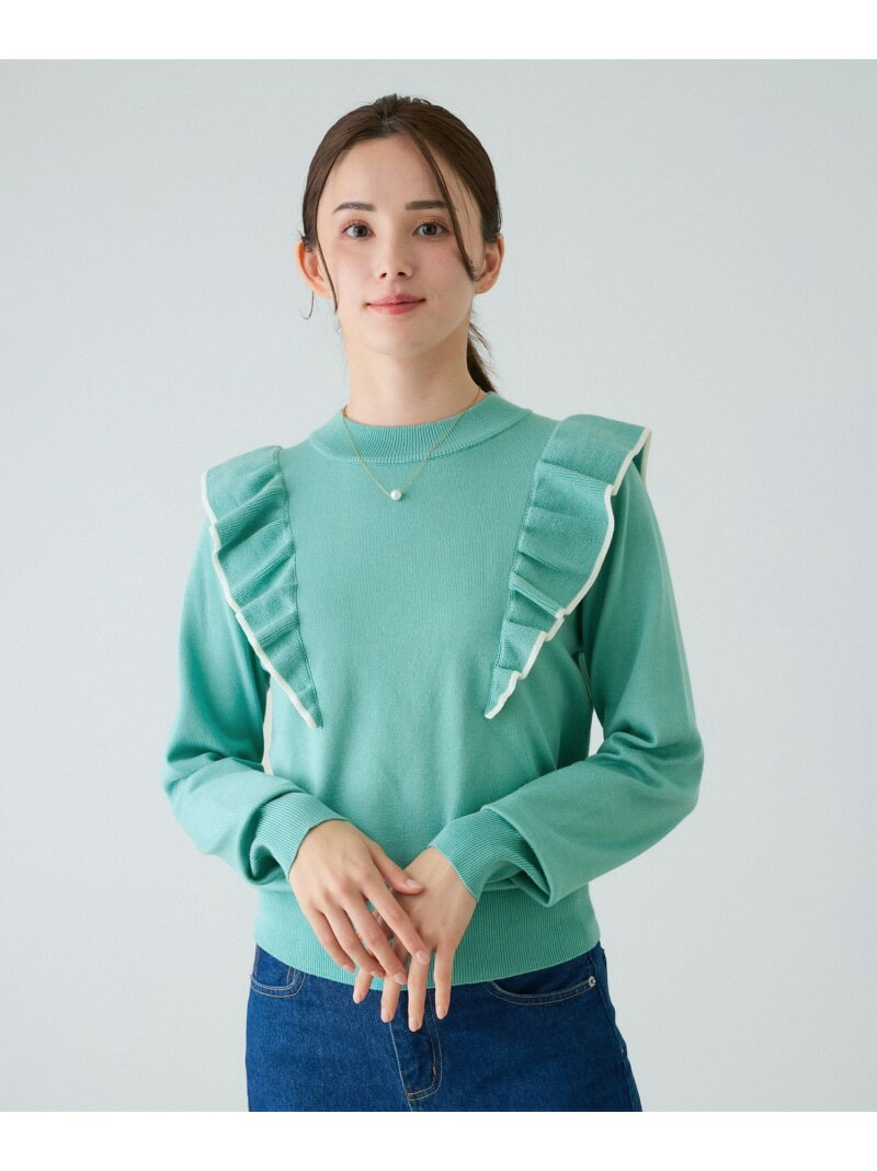 樂天商城 - 【SALE／50%OFF】配色ライン入りフリルニットプルオーバー JAYRO ジャイロ トップス ニット ブラウン ベージュ グリーン ネイビー【RBA_E】[Rakuten Fashion]
