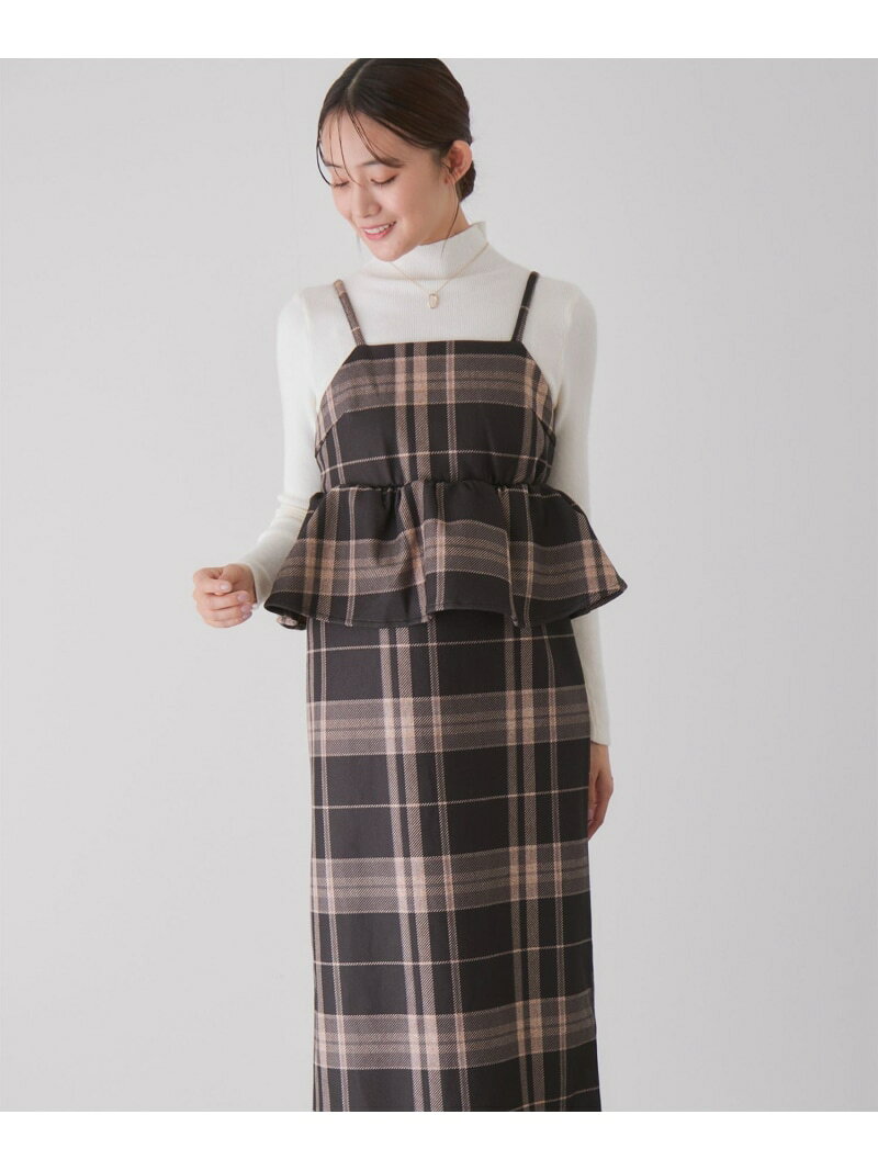 樂天商城 - 【SALE／30%OFF】チェック柄ペプラムワンピース JAYRO ジャイロ ワンピース・ドレス ワンピース ブラック グレー ブラウン【RBA_E】【送料無料】[Rakuten Fashion]