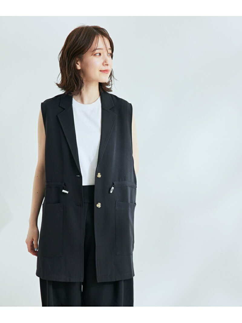 【SALE／30%OFF】ストレッチジョーゼットウエストギャザーベスト JAYRO ジャイロ トップス ベスト・ジレ ブラック ベージュ【RBA_E】[Rakuten Fashion]