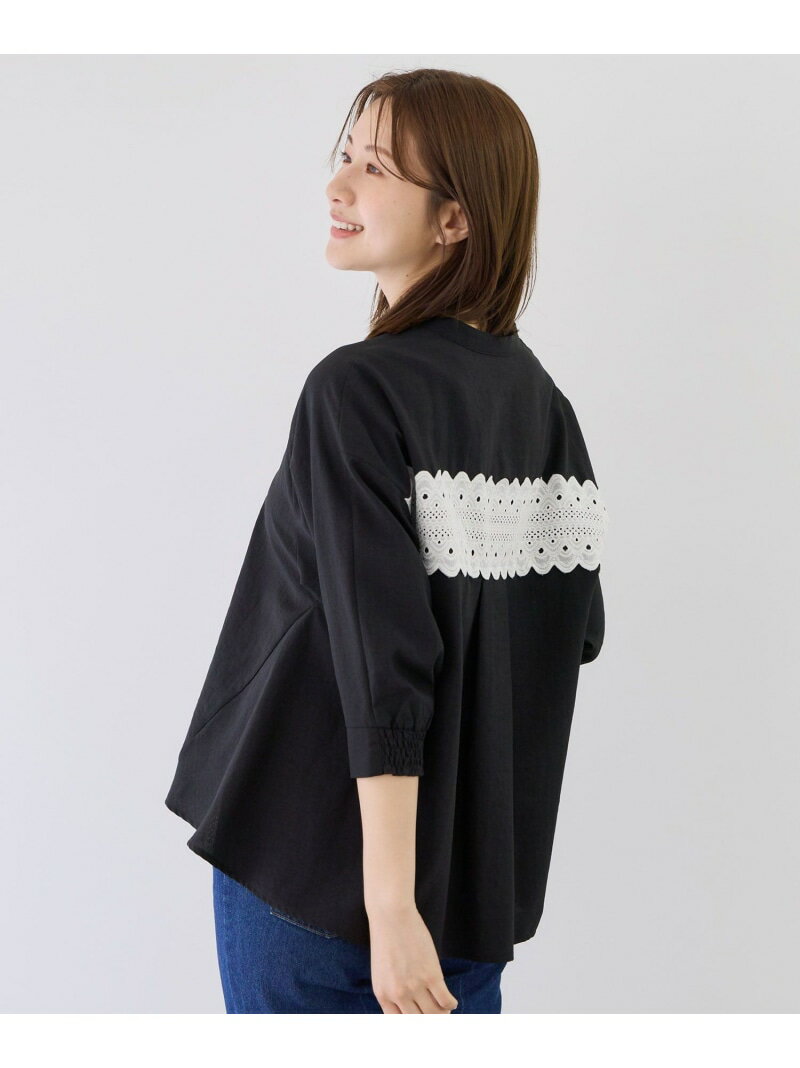 樂天商城 - 【SALE／20%OFF】リネンライクスキッパーバックレースブラウス JAYRO ジャイロ トップス シャツ・ブラウス ブラック ホワイト グレー ネイビー ブラウン【RBA_E】【送料無料】[Rakuten Fashion]