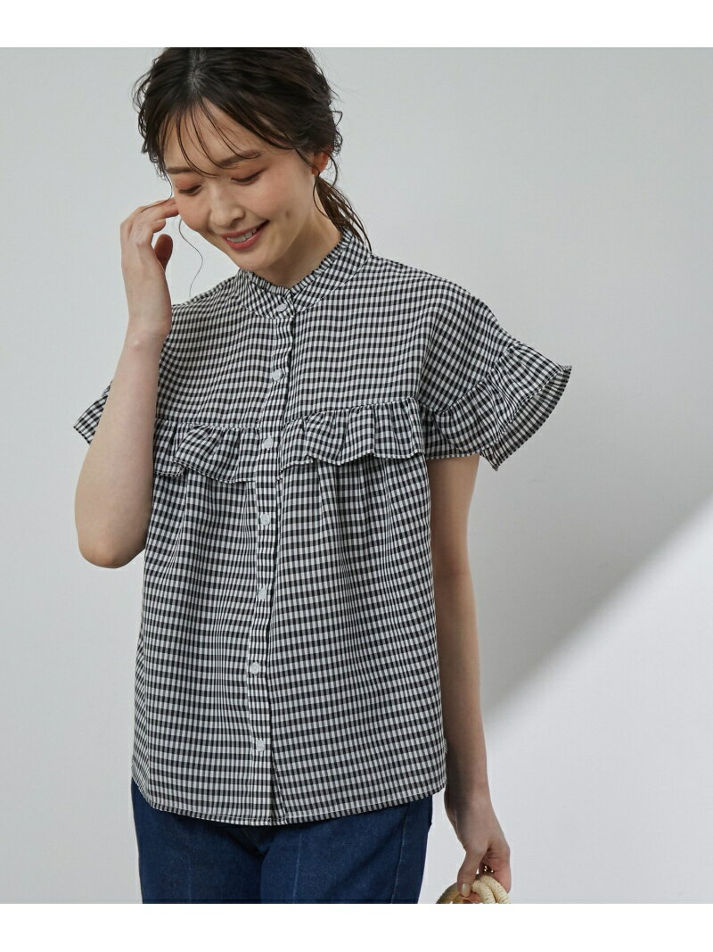 【SALE／50%OFF】＜EC限定＞ギンガムチェックフリル使いブラウス JAYRO ジャイロ トップス シャツ・ブラウス ブラック グリーン【RBA_E】[Rakuten Fashion]