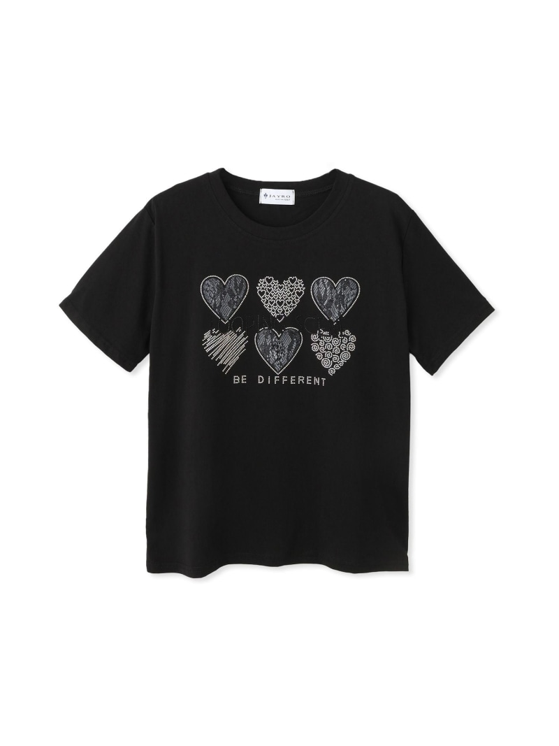 樂天商城 - ハートモチーフラインストーンTシャツ JAYRO ジャイロ トップス カットソー・Tシャツ ホワイト ブラック【送料無料】[Rakuten Fashion]
